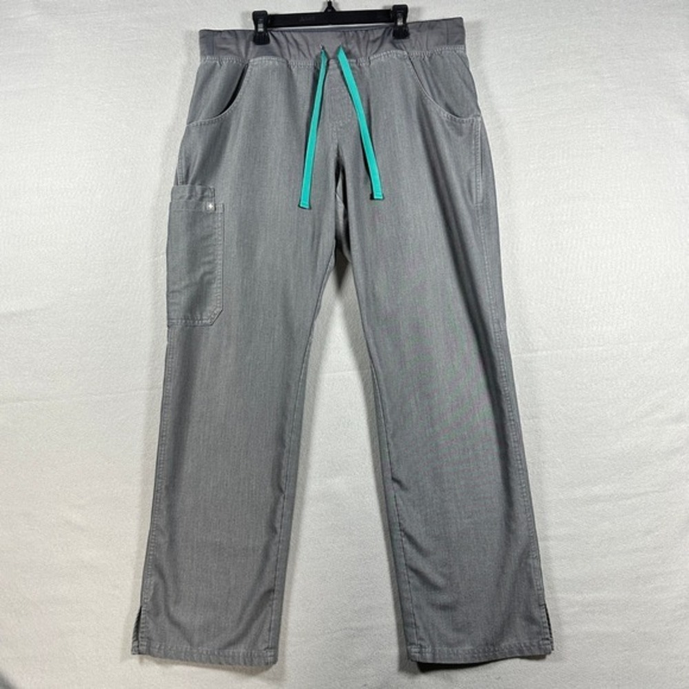 FIGS Technical Collection Mens Gray Scrub Pants Teal Drawstring Medical  Size L